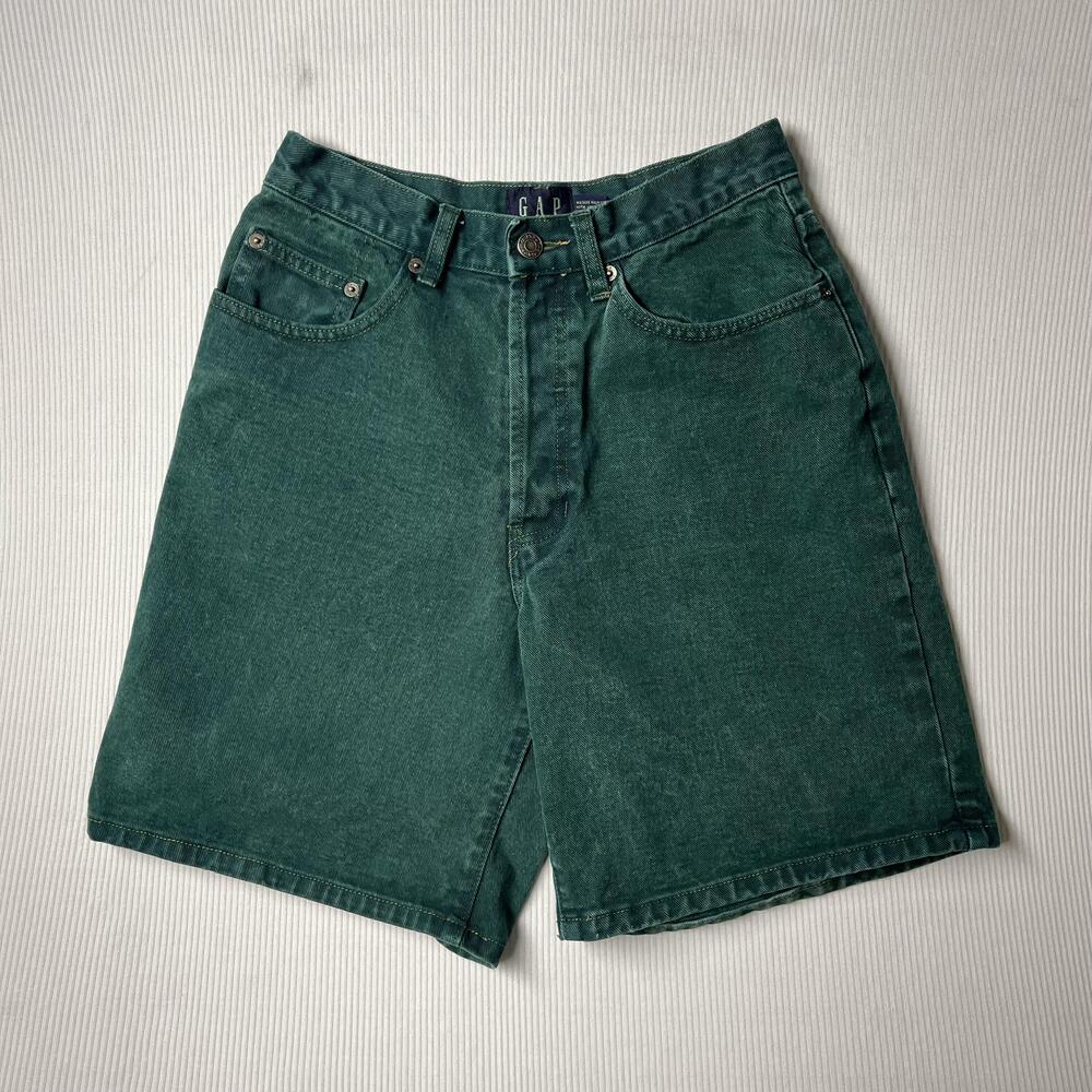 Gap Shorts Womens 8 Green Denim Mom High Rise Casual 5-Pocket Zip Fly Hong Kong